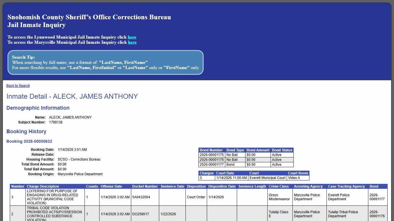 Inmate Detail - ALECK, JAMES ANTHONY